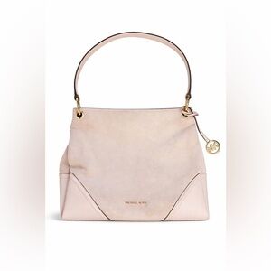 Michael Kors Nicole Medium Shoulder Bag Beige gold hardware leather suede